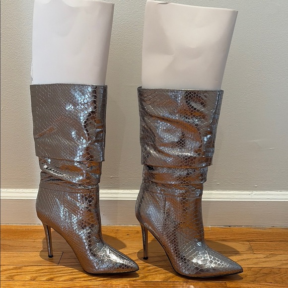Silver Snakeskin Women's Boots - Picture 2 of 7